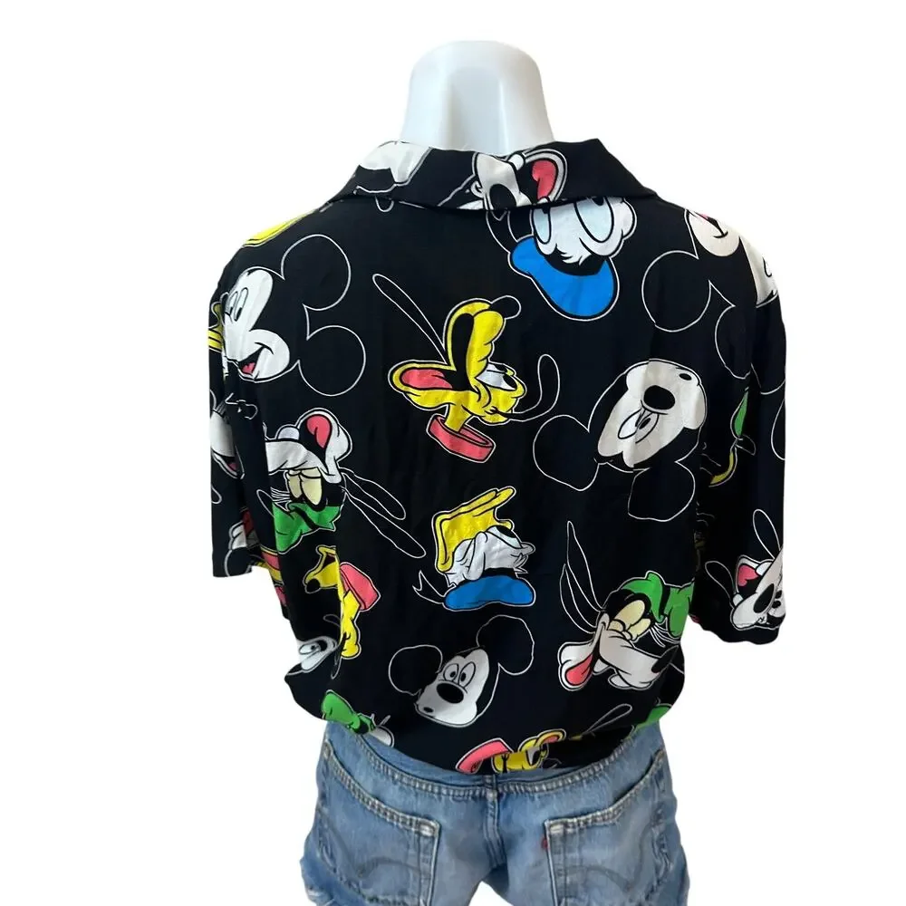 Hawaiian Mickey Mouse Tropical Shirt Button Down Crop Top One Size Oversized - Picture 3 of 6